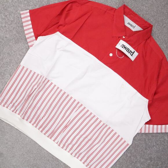 VTG 80s 90s Award Deadstock Large Red White Striped Short Sleeve Collared Shirt - Picture 9 of 11